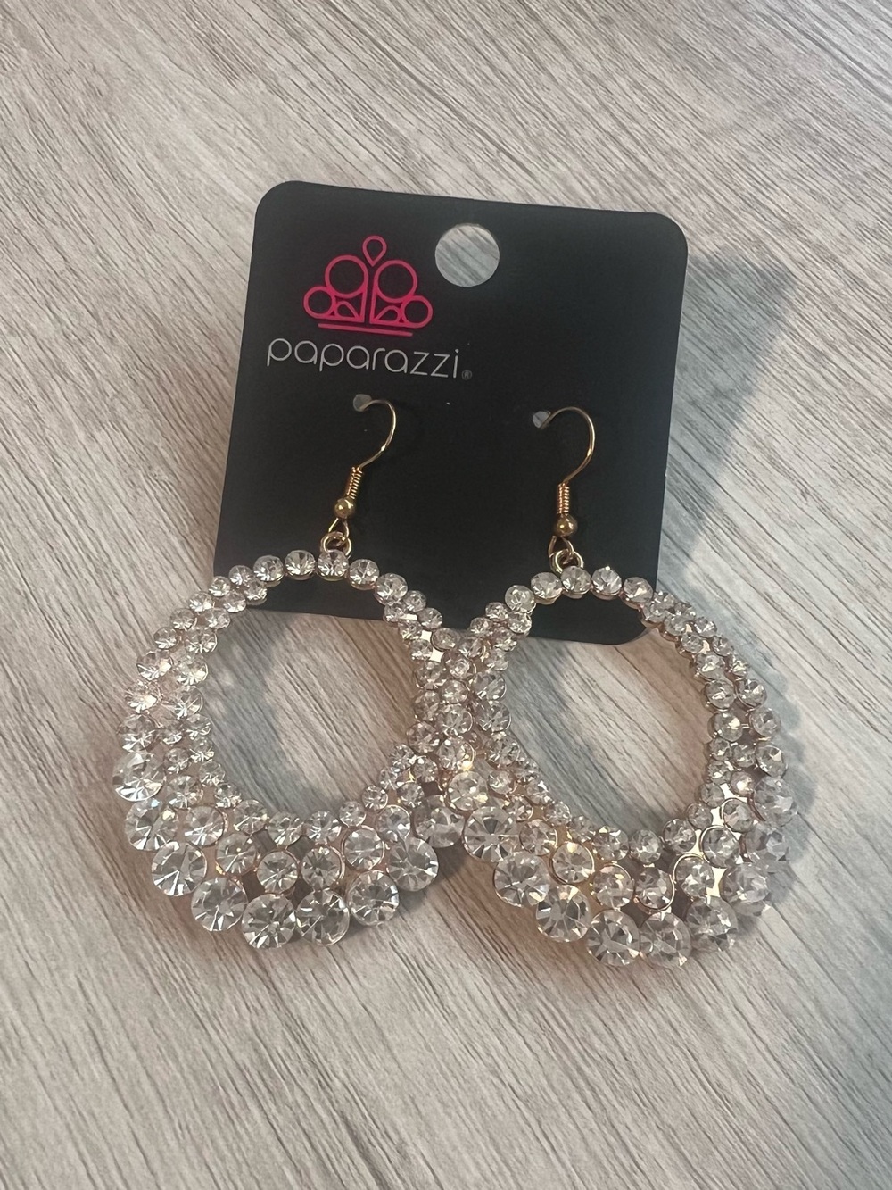 5/$25 paparazzi Crystal Hoop Drop Earrings - Clear Sparkle
